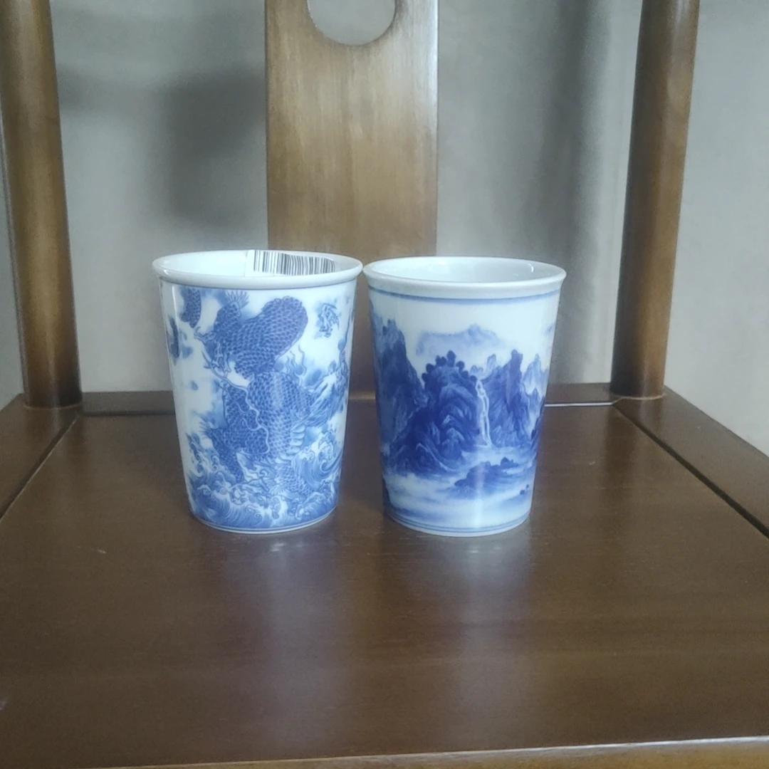 景德镇陶瓷青花可乐杯一对