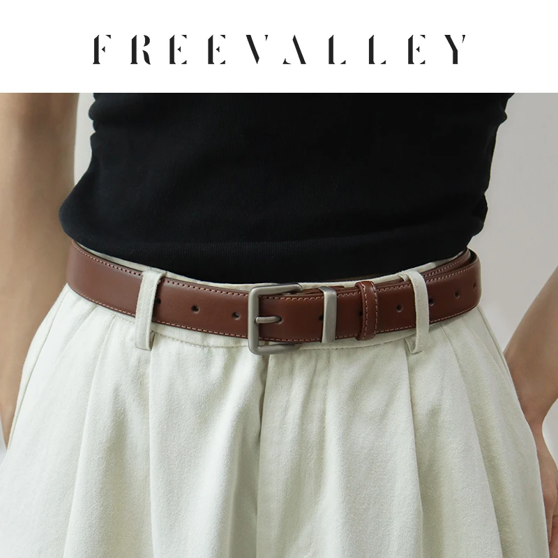 自由谷FREEVALLEY 牛皮腰带 简约时尚 银扣女士皮带