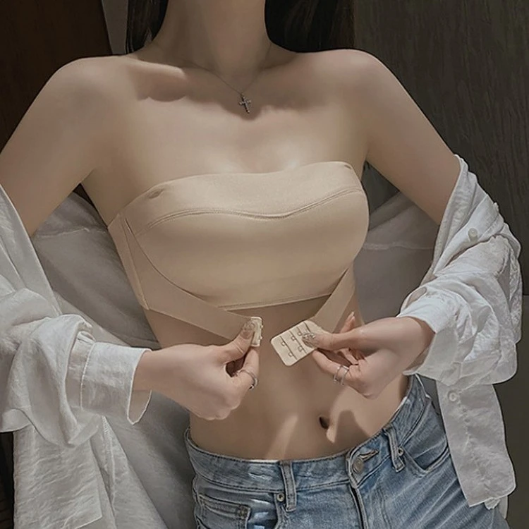 珑蓓黛安芬芳秋夏无肩带内衣小胸聚拢抹胸美背隐形前扣文胸