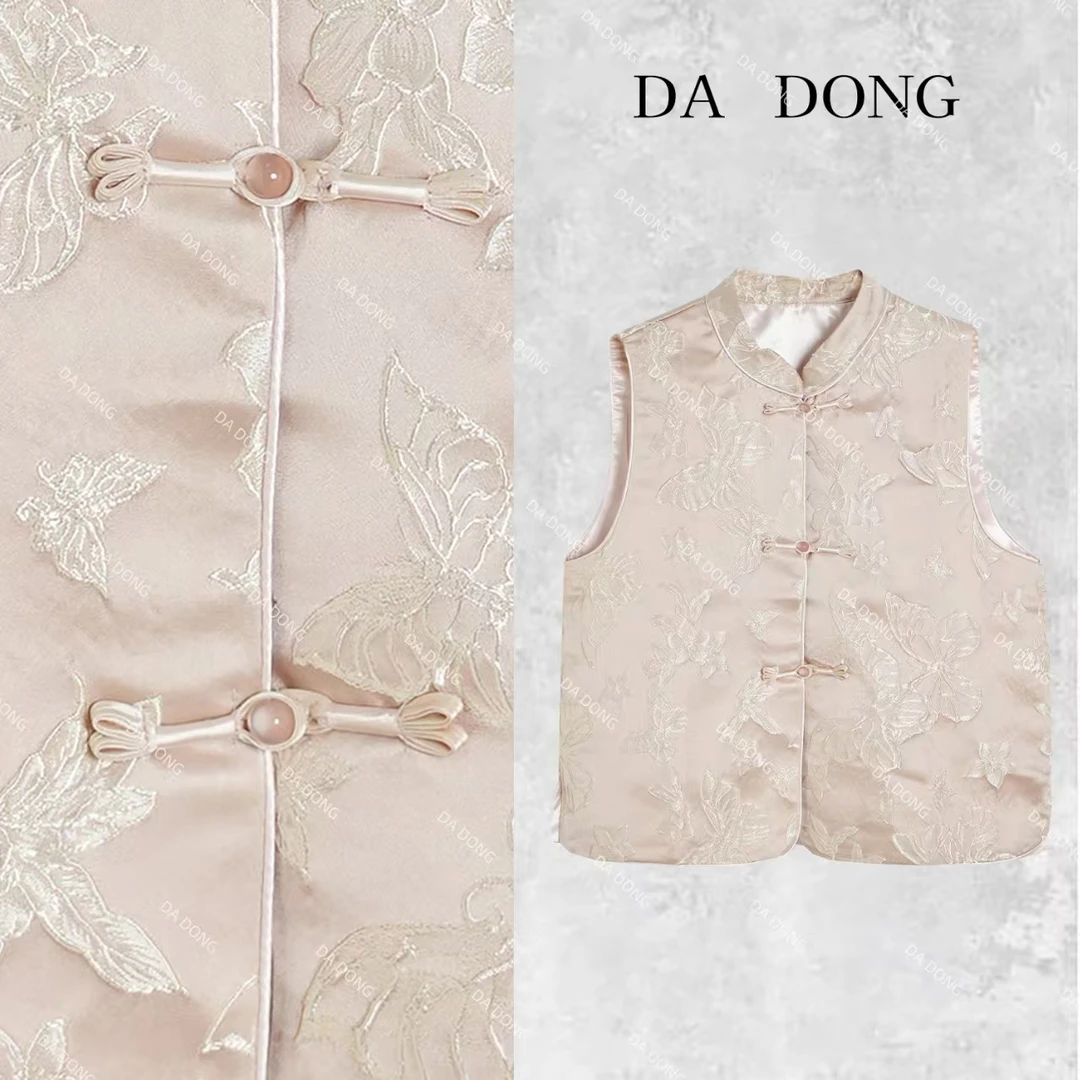 蝶影--中式国风时尚复古民族风无袖立领提花双层宽松休闲简约马甲