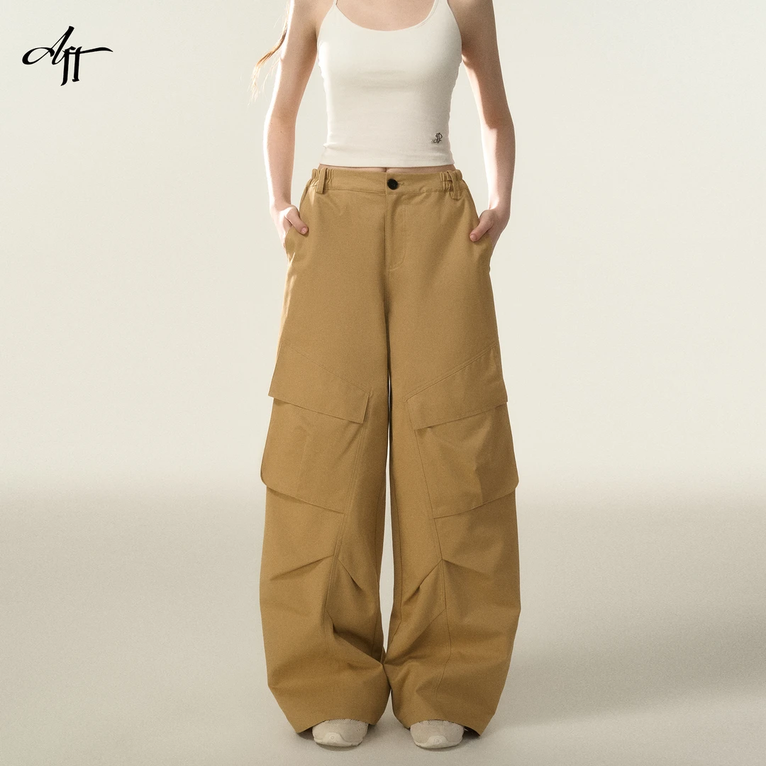 AFFFREEDOM美式复古卡其色工装裤休闲阔腿裤女宽松