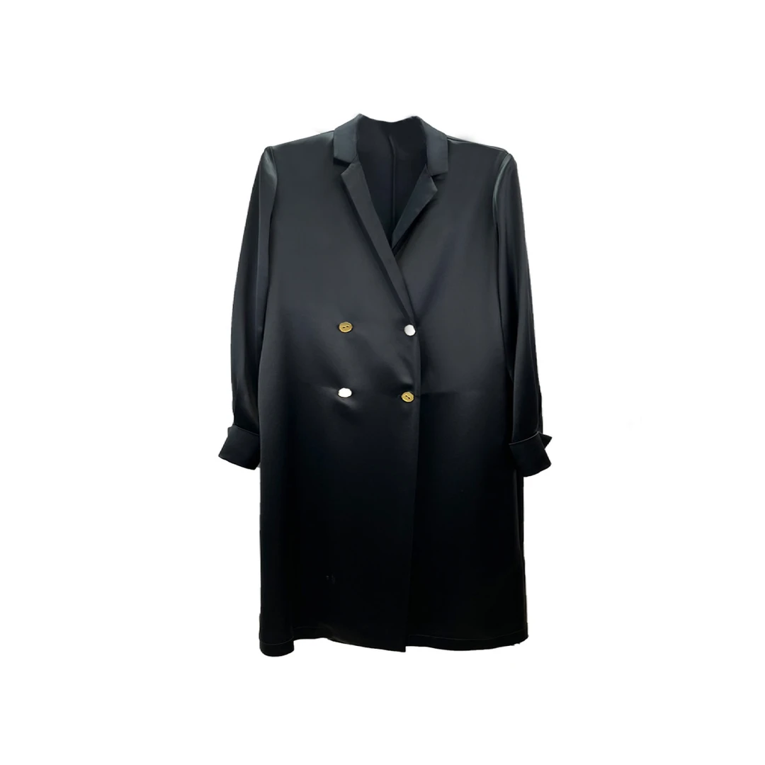 【晨晨精选】通勤干练西装领双排扣光感中长款外套KK3E628HE