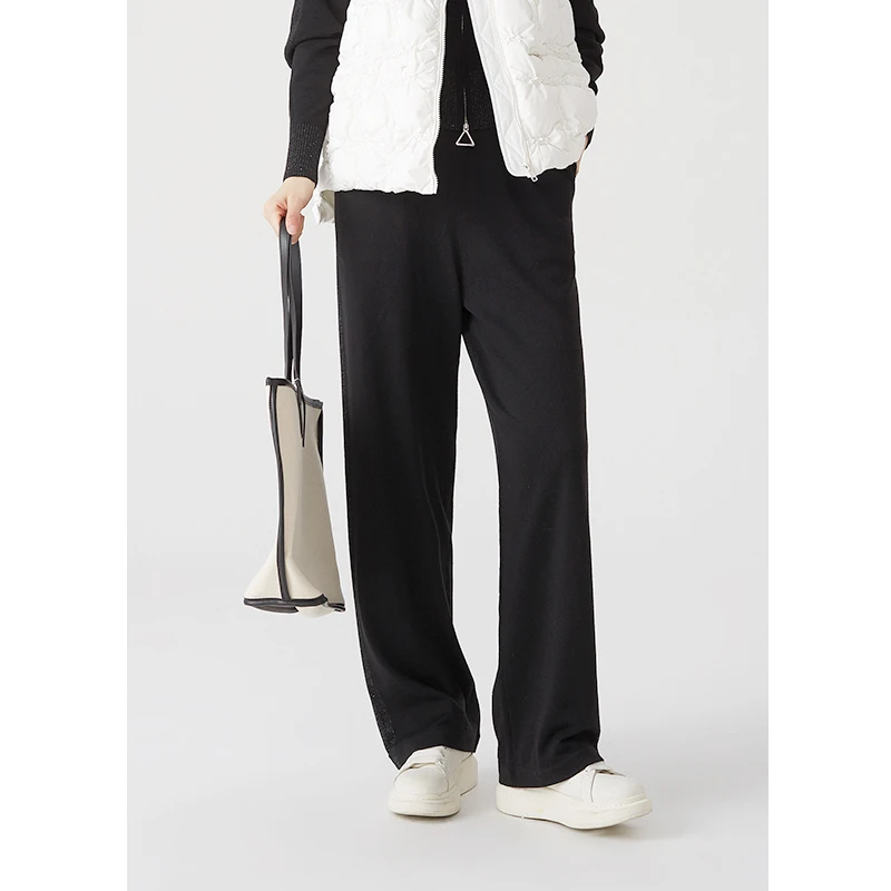 【晨粉专享价】休闲运动风弹力腰拼接金丝线显腿长直筒裤KL3M518HE