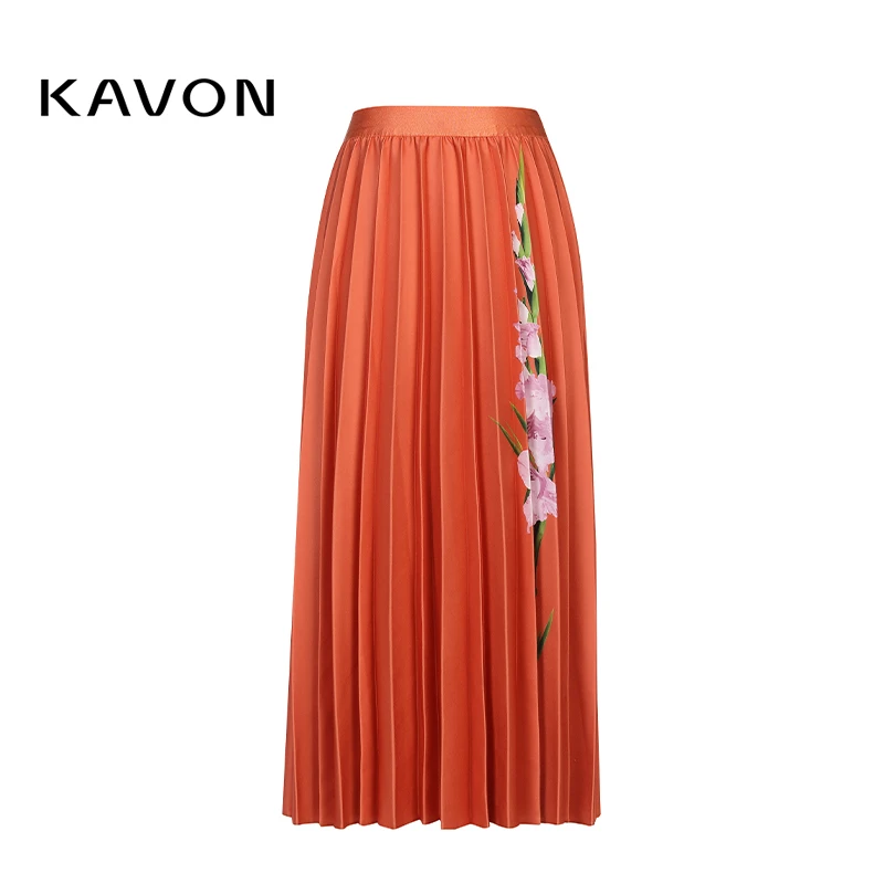 【晨晨精选】优雅文艺极简风设计感印花松紧腰百褶裙KL1A718AA