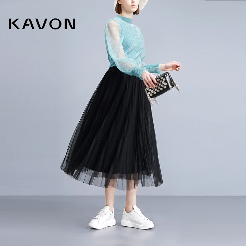 【晨粉专享价】中腰简约百搭减龄松紧腰包容显瘦显高纱裙KL2A739AE