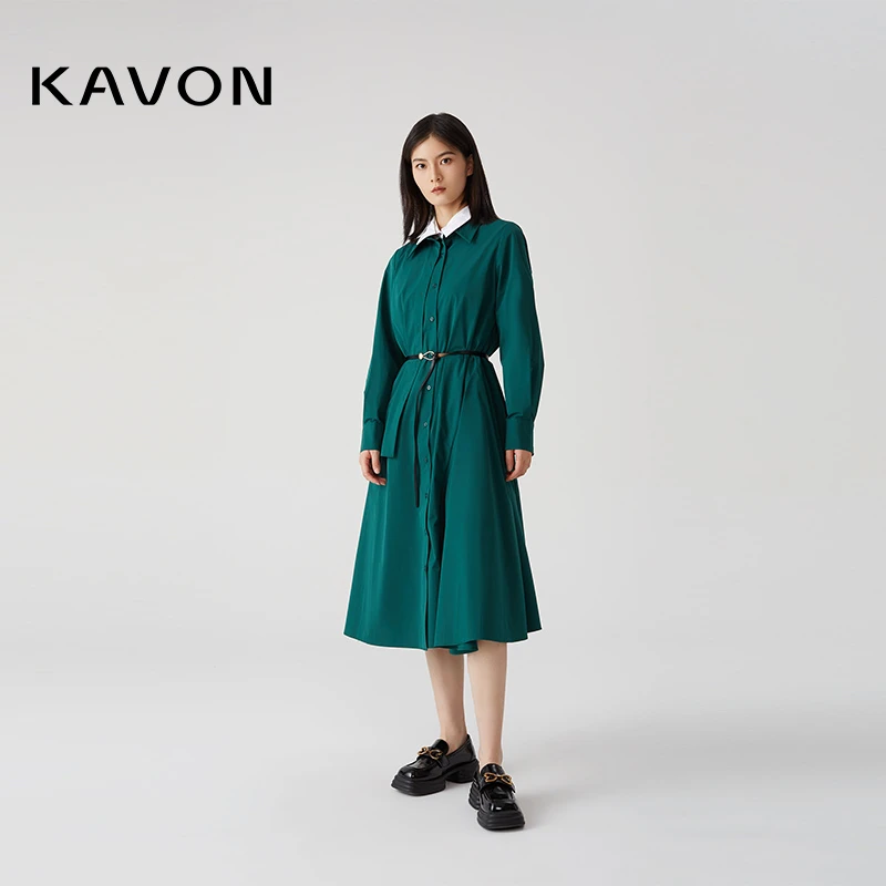 【Susie】卡汶通勤风设计翻领拼接不规则衬衣连衣裙KL3L930AE