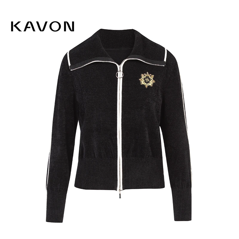 【晨晨专享价】休闲撞色边双头拉链收腰毛衫KM1M503TS