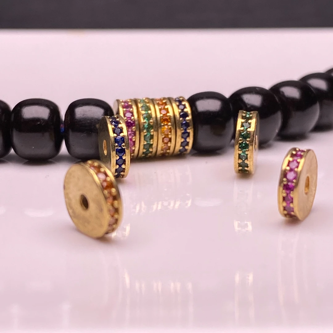 复古黄铜隔片镶嵌彩色锆石星月菩提金刚菩提猴头椰蒂百香籽配饰