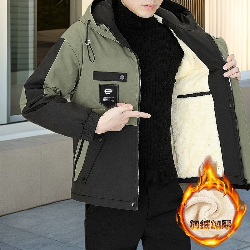 冬季外套男士加绒加厚连帽夹克防寒宝宝韩版潮流帅气棉袄上衣服男