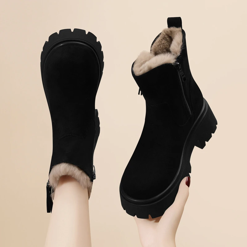 万达撤柜头层羊皮雪地靴女靴2025年春季短筒防滑显瘦轻便舒适单鞋