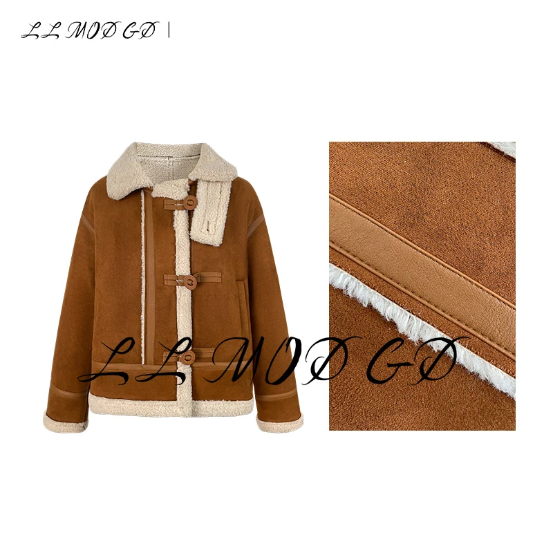 【现货】布兰妮！秋冬加绒加厚皮毛一体保暖时尚上衣女短外套62320