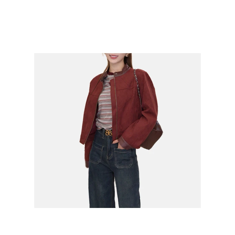 【现货】秋冬新款网红短款时尚立领拼接短款小外套63162