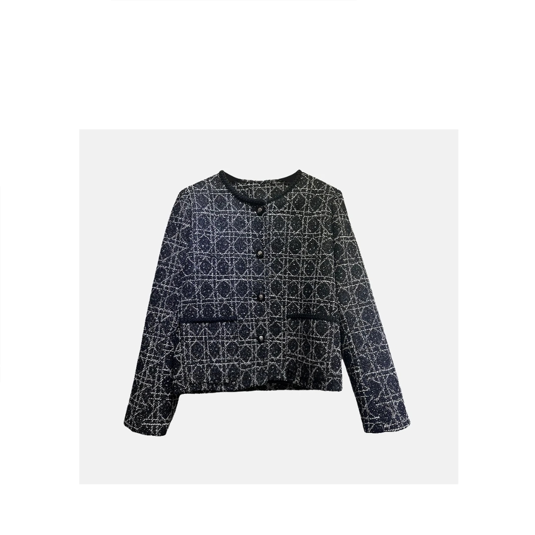 【子杉】高级感修身印花小香风气质外套女秋显瘦撞色长袖上衣63130#