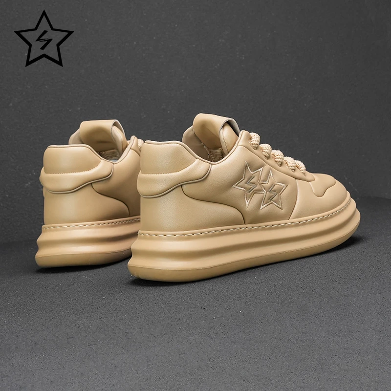 2025春季新款真皮男士休闲鞋小白鞋潮流百搭增高潮鞋板鞋舒适软底