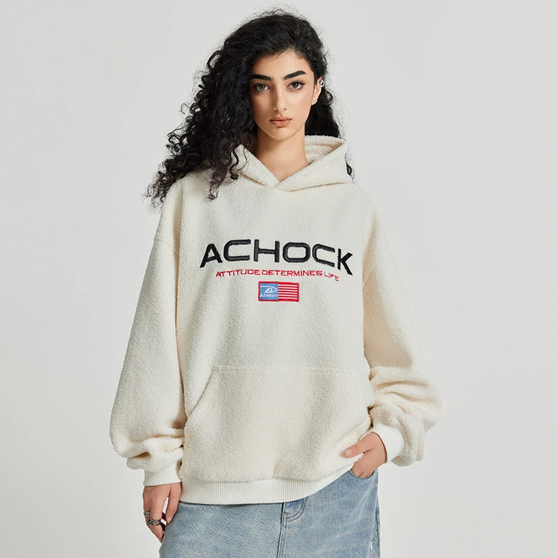 【Achock官方店】美式复古秋冬加厚羊羔绒卫衣国潮宽松情侣字母男