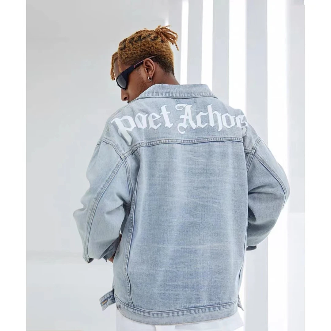 A chock 美式休闲复古logo字体印花夹克原创街头短款小众牛仔外套