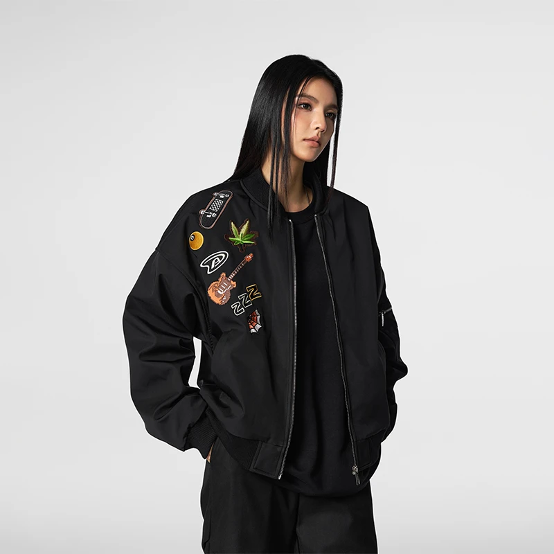 【Achock官方店】徽章刺绣印花棒球服男女美式复古夹克外套情侣潮