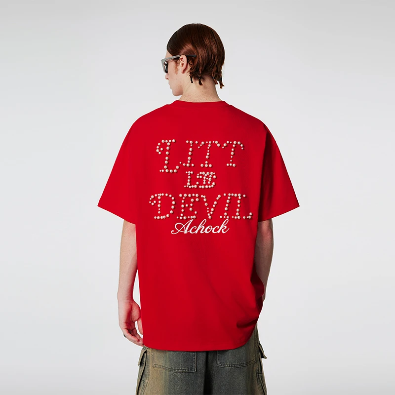 【Achock官方店】高级感珍珠刺绣t恤潮牌街头重工艺圆领短袖男女