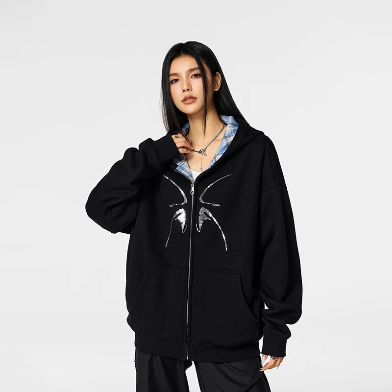 【Achock官方店】美式连帽开衫卫衣男女秋冬新品潮牌格纹宽松外套