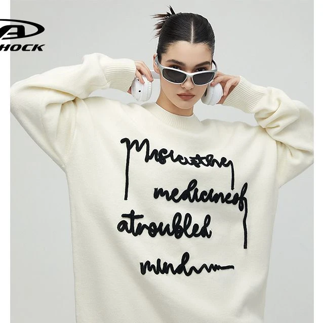 【Achock官方店】慵懒风锁链绣字母套头针织衫美式情侣毛衣冬款