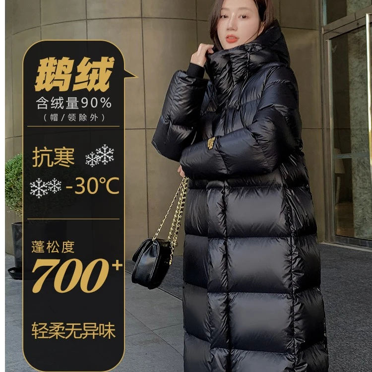 卉遇黑金鹅绒羽绒服黑长羽绒服男款女款长款短款洋气修身保暖防风