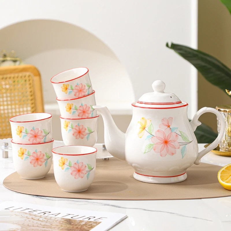 家庭用陶瓷耐高温茶水壶客厅办公室小清新花茶壶茶杯大中小容量壶