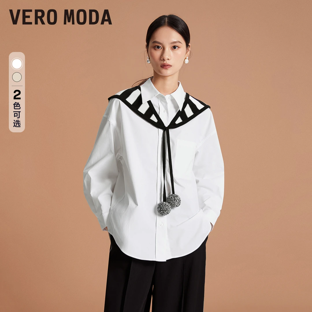 Vero Moda浪漫衬衫设计感慵懒可拆卸条纹装饰高级感品质衬衣