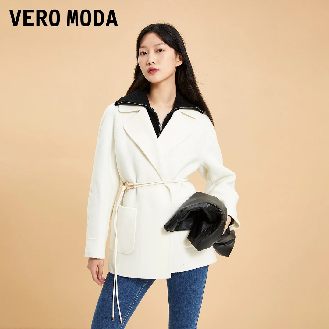 Vero Moda毛呢大衣女早秋翻领合体版型收腰设计简约气质323327042
