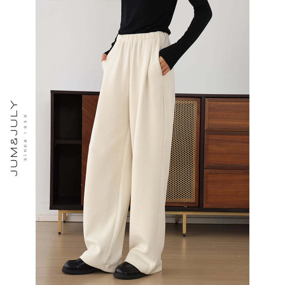 秋冬新款白色显瘦休闲裤宽松垂感直筒阔腿休闲长裤女K695