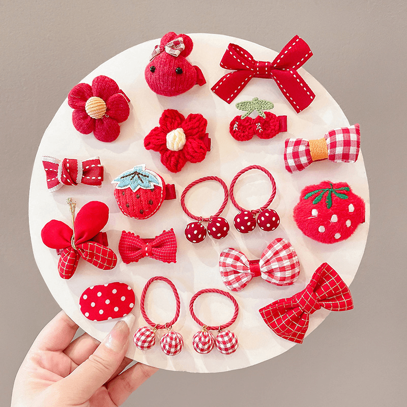 新年喜庆发绳发夹儿童皮筋女孩蝴蝶结橡皮筋宝宝发卡过年头饰头花