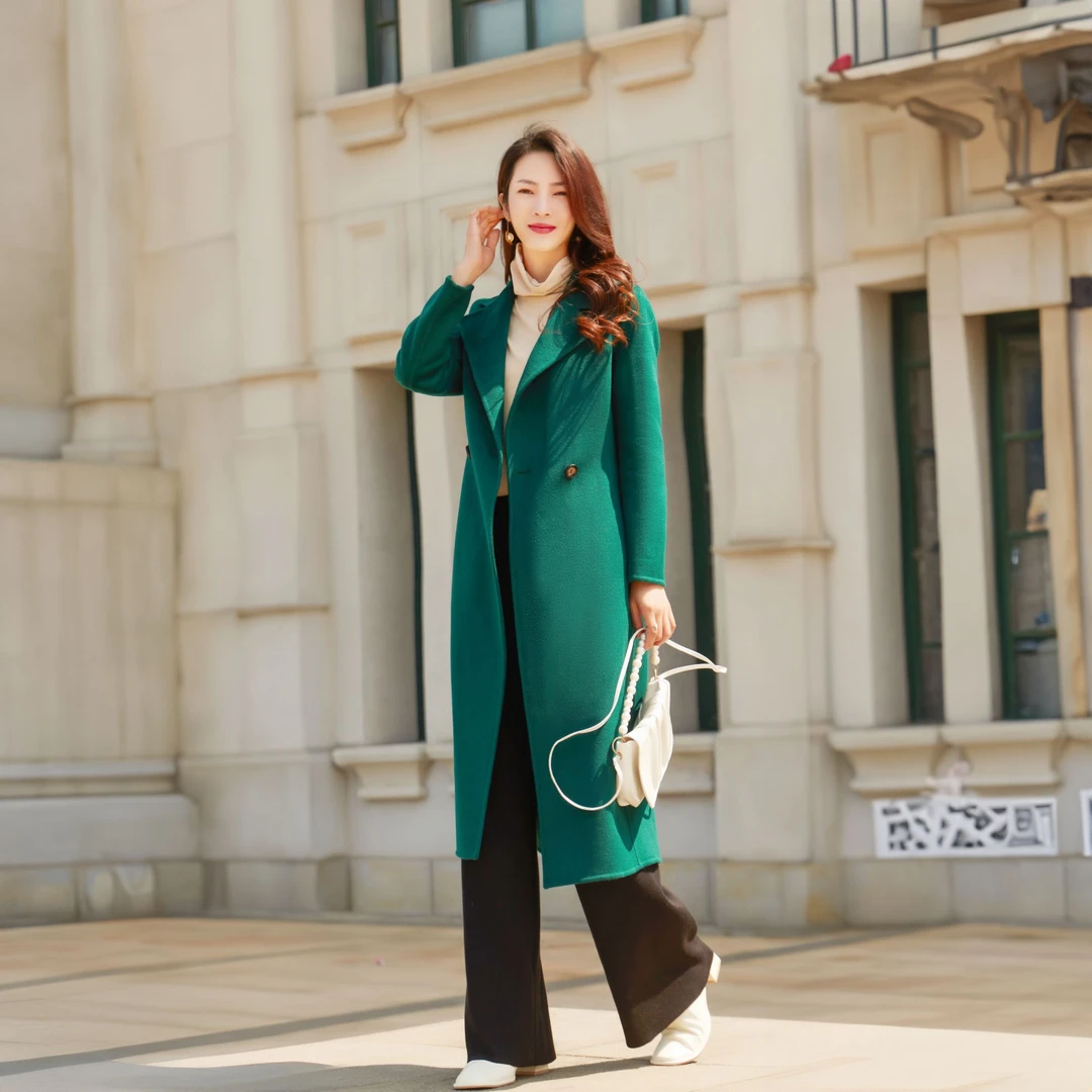 DFWOOLEN秋冬上新2025新款修身显高显瘦加长加厚双面羊毛大衣225