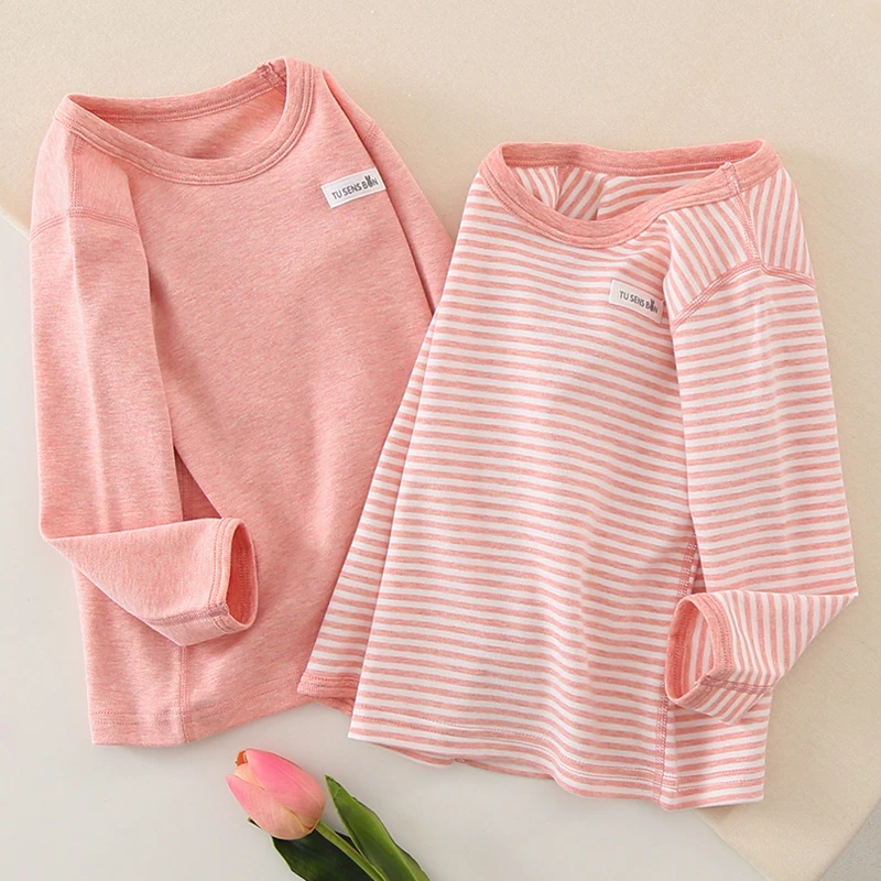 女童秋衣单件上衣纯棉a类无骨秋冬保暖儿童打底衫t恤女大童棉毛衫