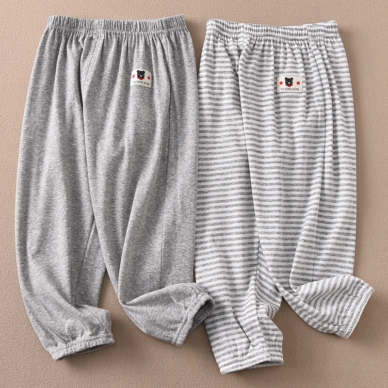 儿童夏季长裤薄款防蚊裤男童睡裤纯棉宝宝四季A类打底束脚长裤子