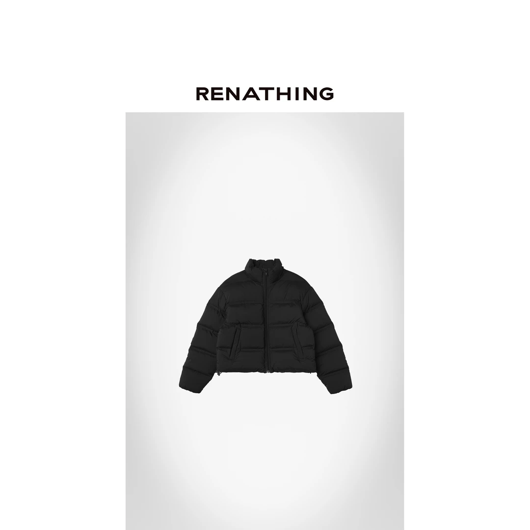 【RENATHING】黑色可调节抽绳短款羽绒服