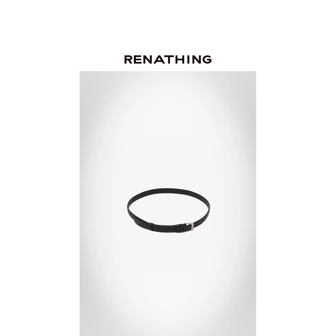 【RENATHING】咖色方银扣细皮带