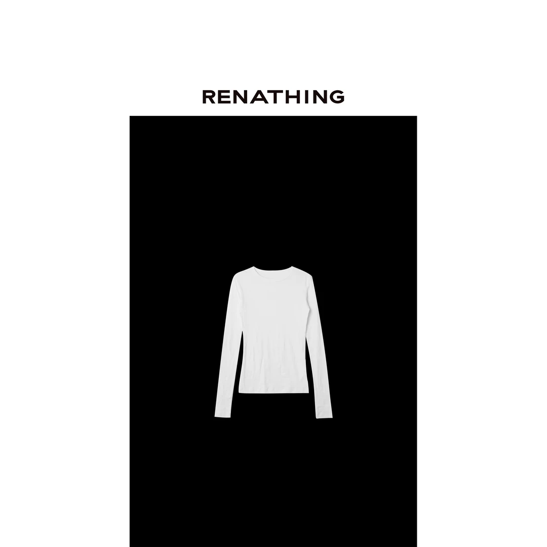 【RENATHING】纯色修身长袖慵懒圆领打底衫
