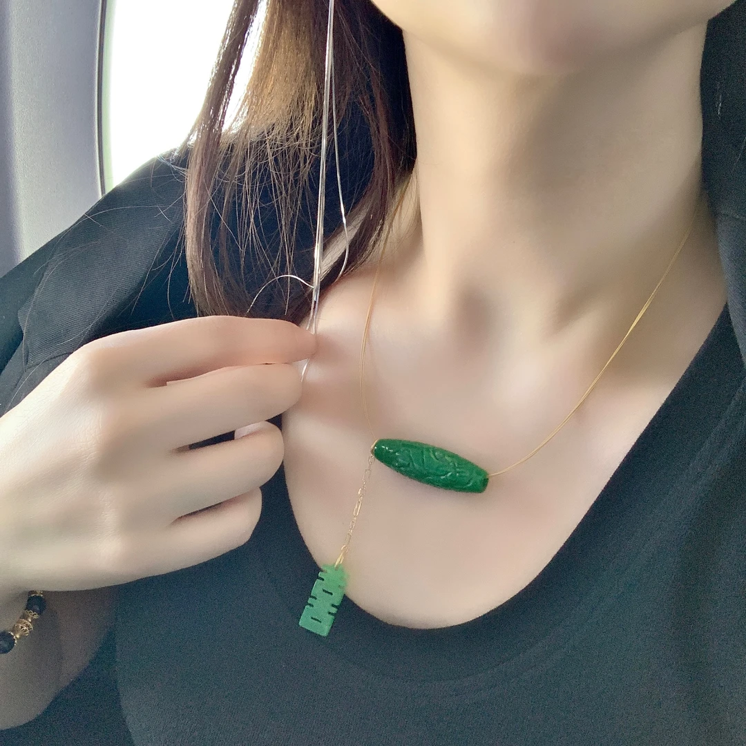 铜合金项链 古风竹节刻喜字流苏复古项链项圈中国风配饰