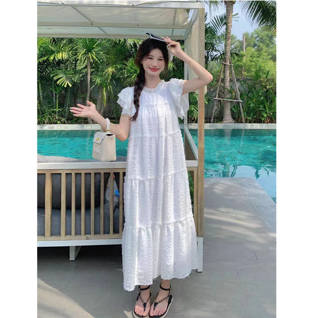 D2-923法式茶歇仙女长袖夏季气质连衣裙白色裙子女秋季