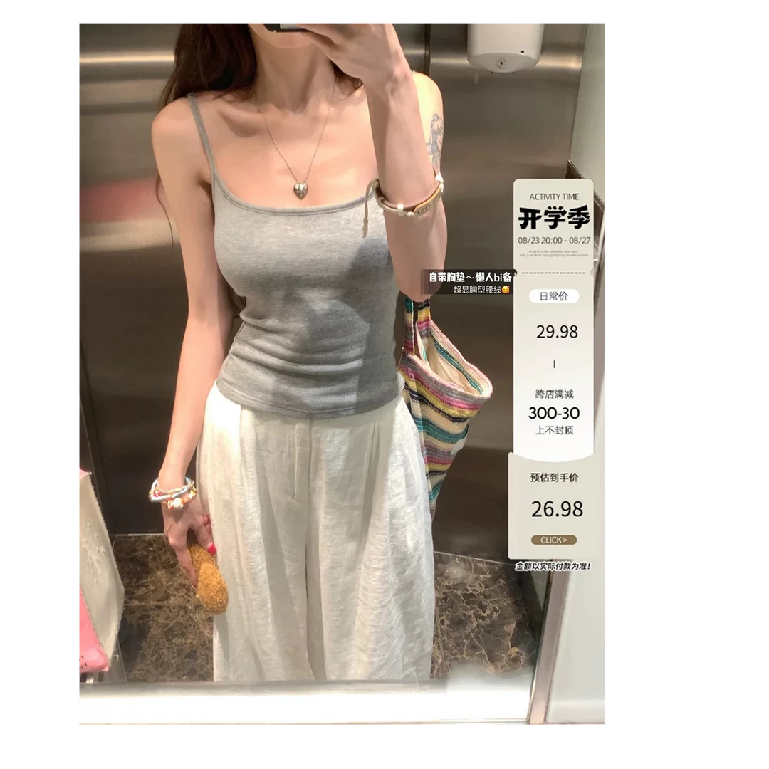（万）315-1布拉格夏日!带胸垫吊带小背心女灰色打底外穿上衣