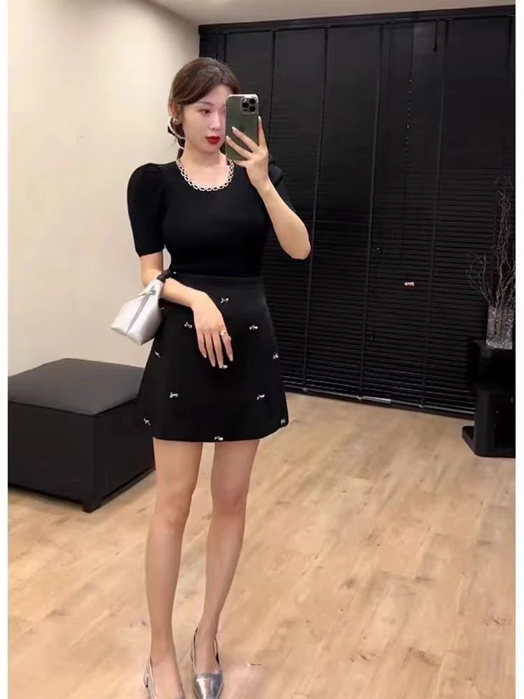 主播同款南油泡泡袖圆领上衣+重工蝴蝶结半裙