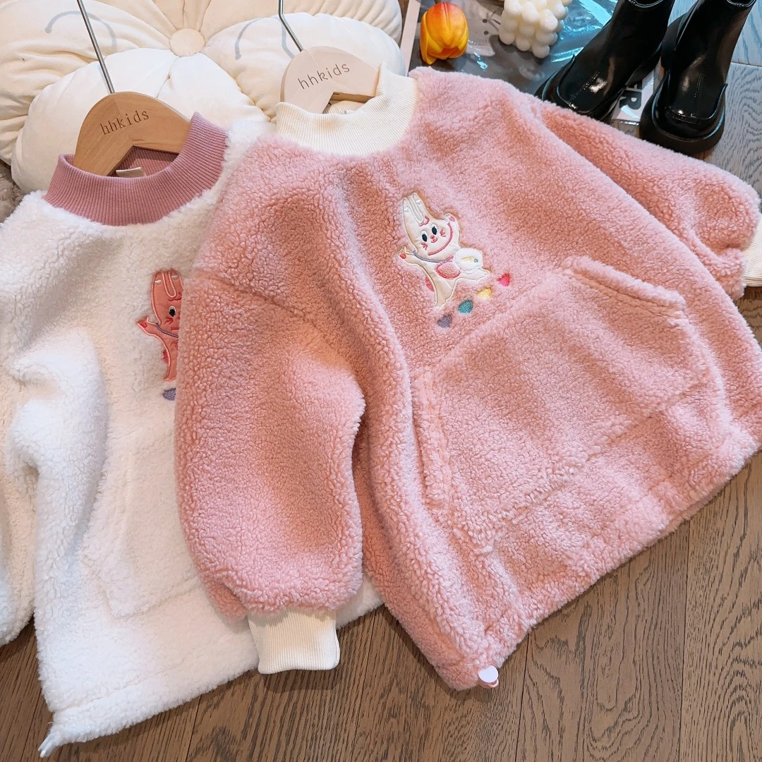 hhkids女童宠物贴布绣标连帽童趣加绒加厚卫衣2023保暖上衣HCT311