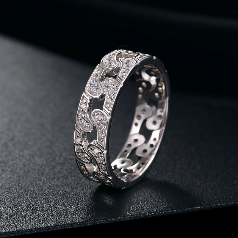 925银合成锆石戒指 时尚街头嘻哈纯银金银戒指个性轻奢镂空ins