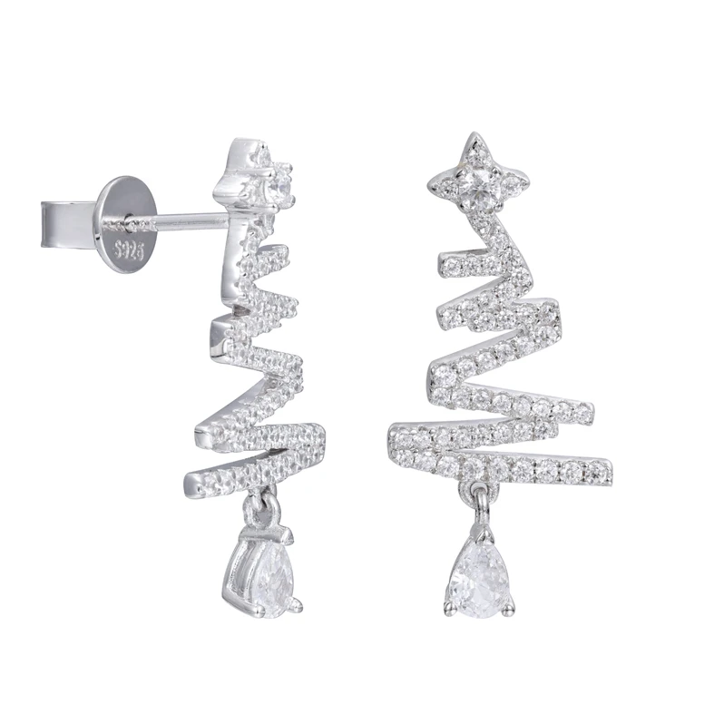 925银莫桑石耳饰 2025年新款纯银莫桑钻圣诞树耳环高级时尚耳饰女