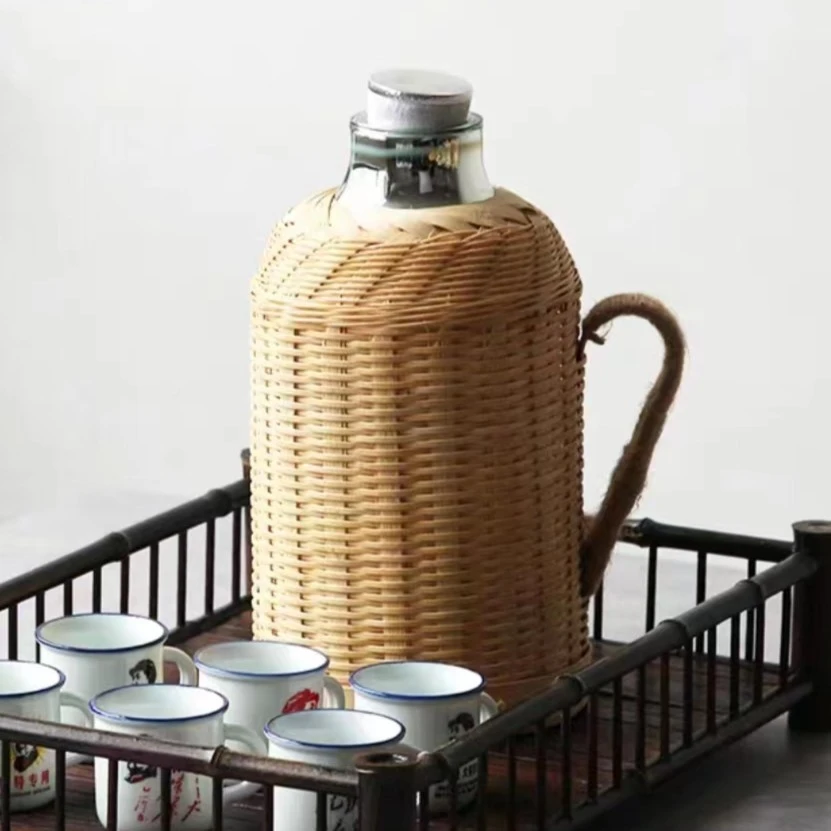 复古水壶热水瓶家用暖水壶玻璃内胆老式开水瓶茶室手工竹编保温壶