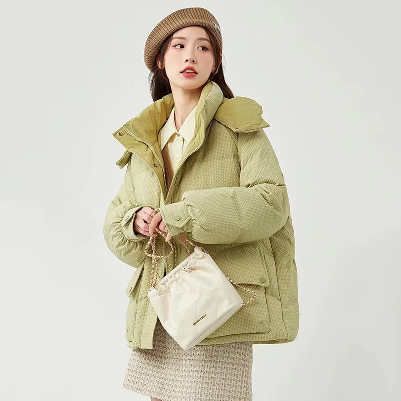 粉丝专属棉服女短款新版宽松棉衣连帽小个子面包服外套棉袄泡泡格