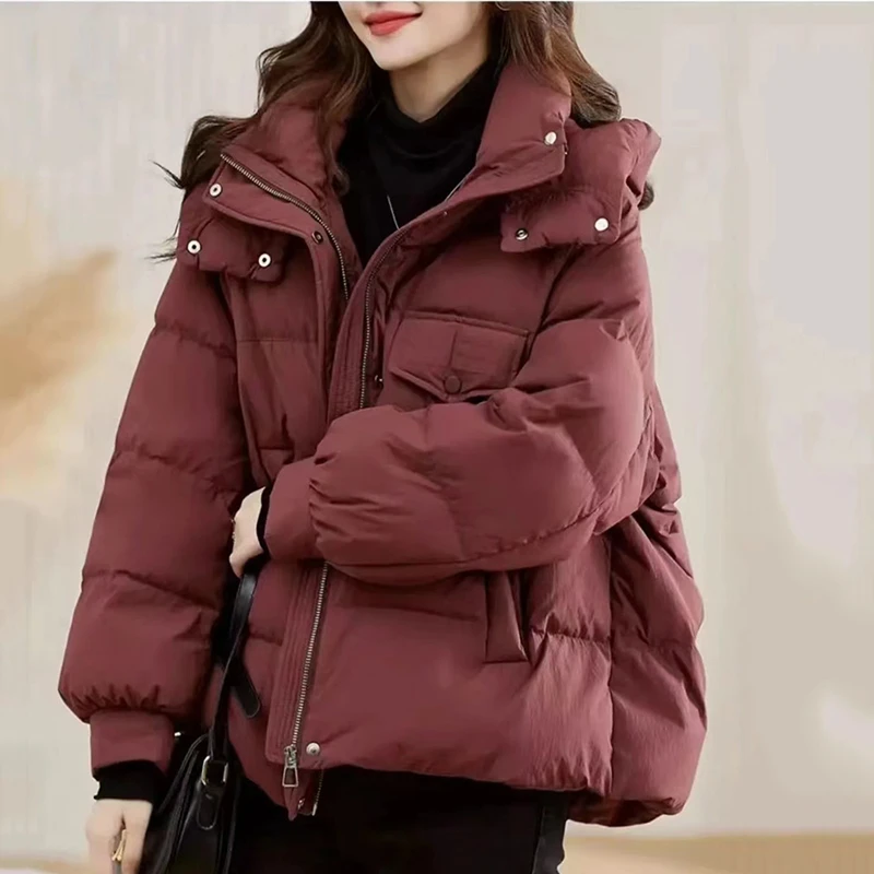 【薇姐清仓】0055短款棉服女冬季新款棉衣宽松连帽加厚棉袄大扣子潮