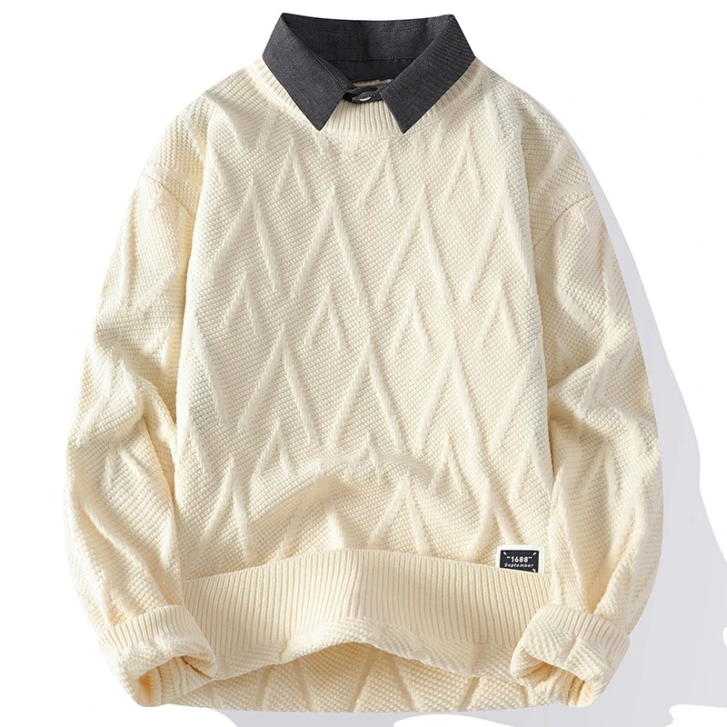 2024秋冬假两件衬衫领男士休闲百搭宽松潮流套头加厚毛衣9168