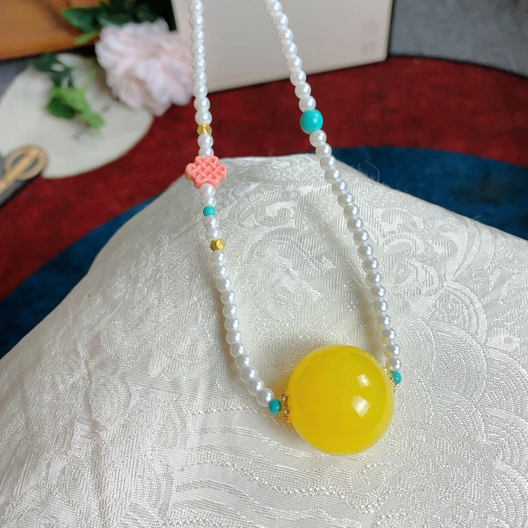非金属仿珍珠项链 2103号中式白色黄色转运珠设计款项链