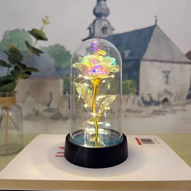 永生七彩塑料玫瑰花金箔圣诞节情人节七夕女友节日礼物生日礼物