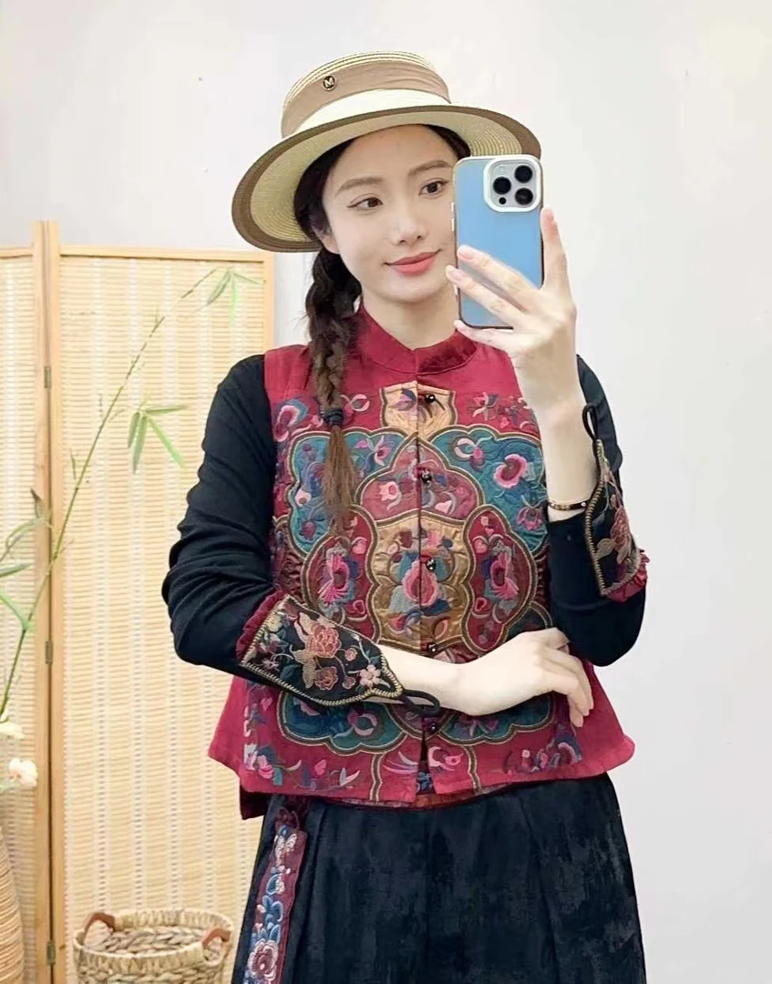 国风刺绣短马甲时尚女士马夹秋冬